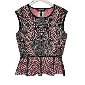 BCBGMaxAzria Pink and Black Patterned Knit Top